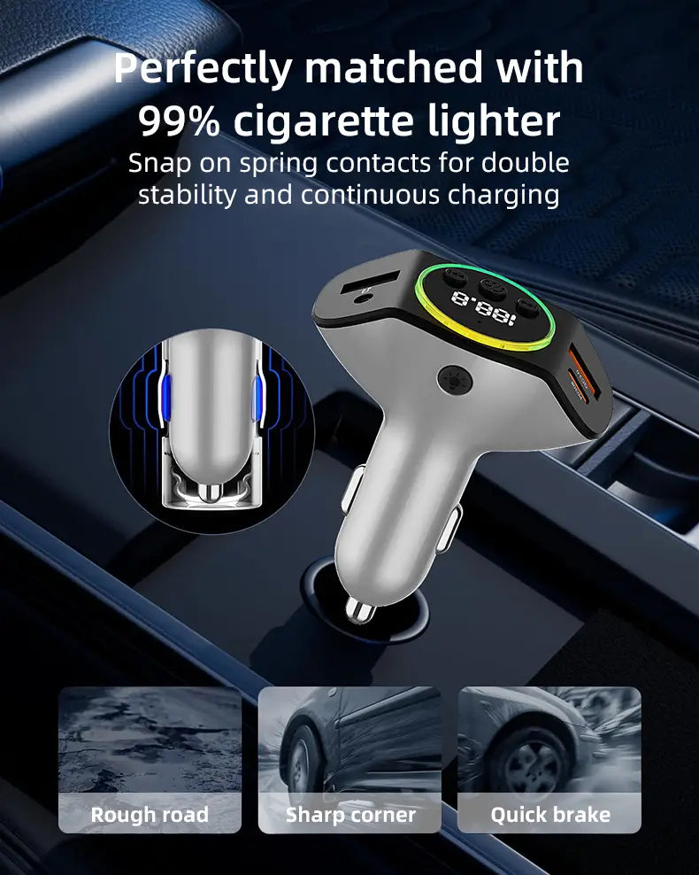 PD30W + QC3.0 Bluetooth 5.3 Car MP3 Player FM Transmitter Wireless Handsfree U Disk Play Music USB Type-C Car Fast Charger Adapter