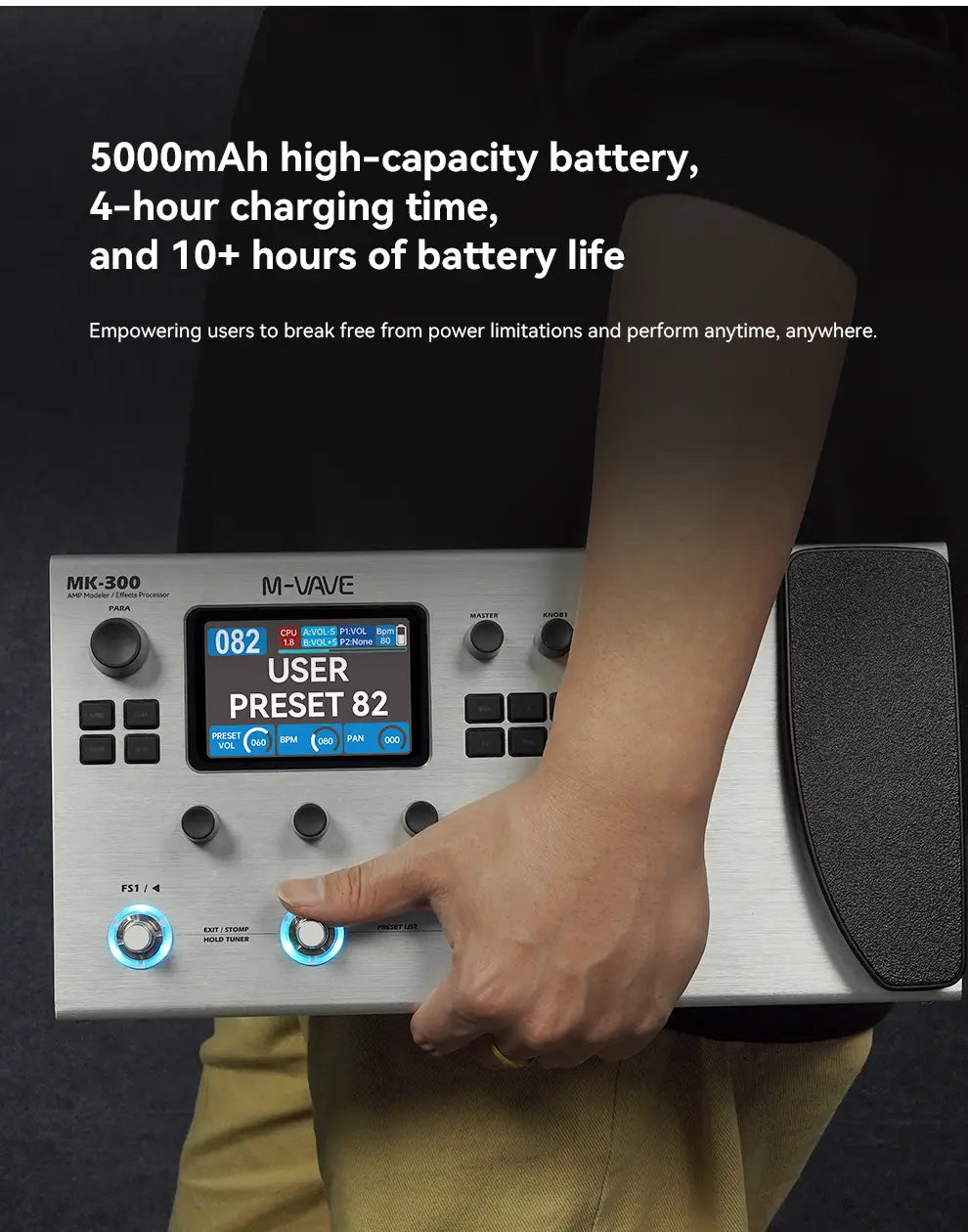 M-VAVE MK-300 Guitar/Bass Multi-Effect Processor Pedal | 300s Looper + 128 Drum MIDI DAW | ANN Neural Modeling 120AMP 360FX
