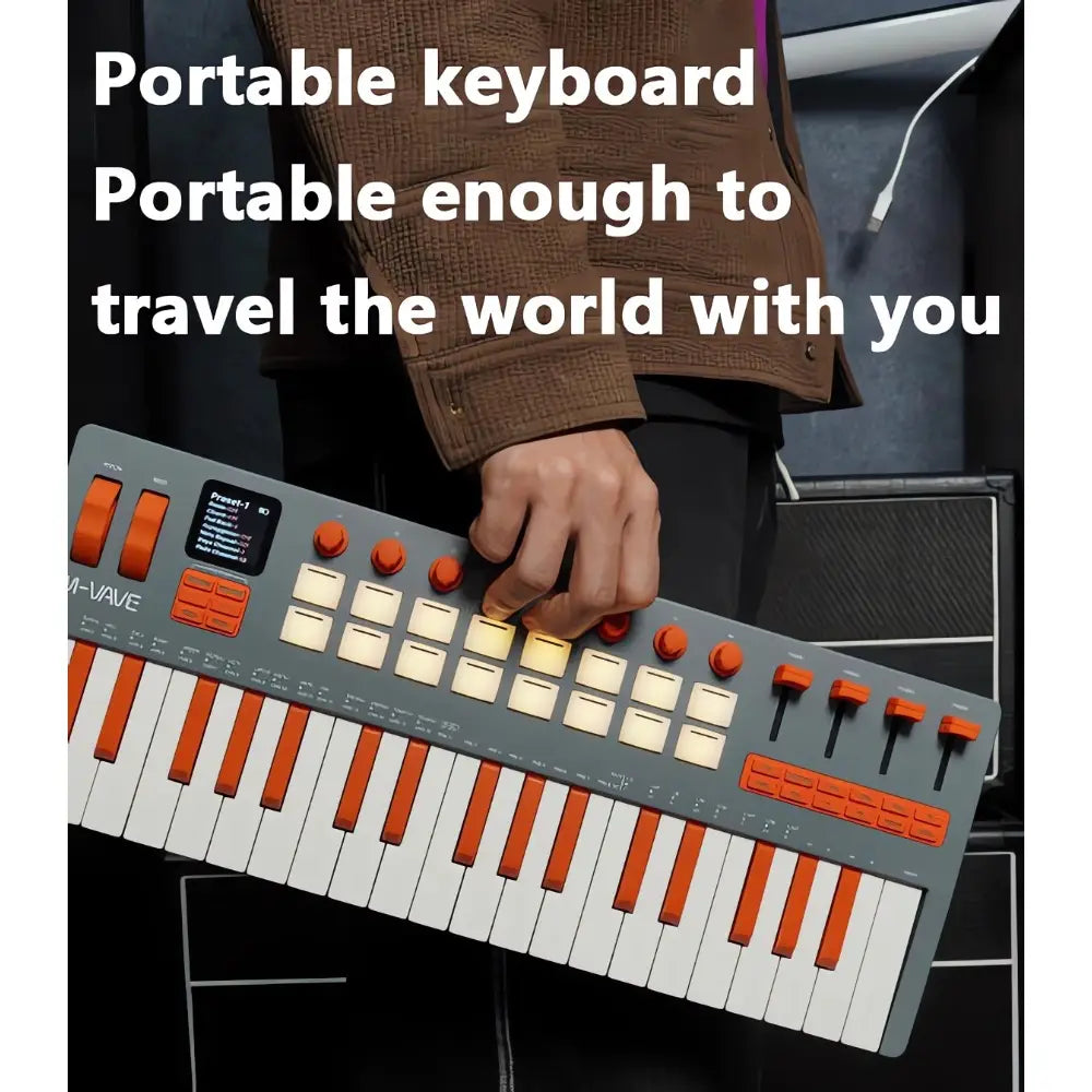 SMK-37 Elite MIDI Keyboard with Weighted Keys Built-in Synthesizer Sounds Live Performance Portable for Mobile