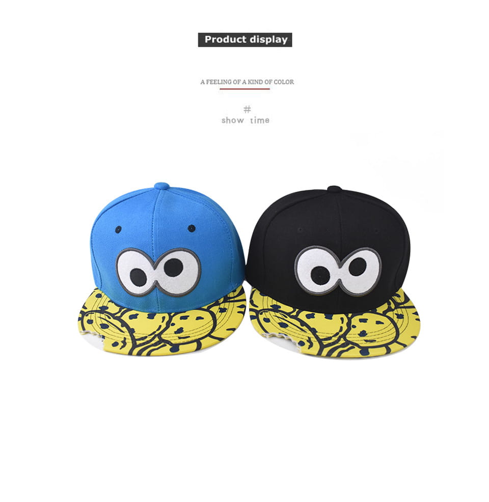 Hip-hop cap Flat hat Big eyes cute Embroidery pattern Cartoon Fashion Flat brim hat Sport cap Hip Hop Fitted Cap Youth tide cap