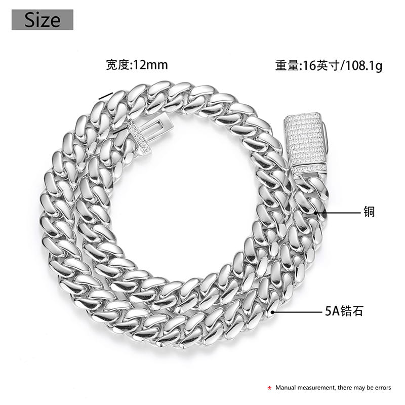 12-20mm wide Hip Hop Bling Iced Out Round Cuban Miami Link Chain Necklaces for Men Rapper Jewelry Gold Silver Color