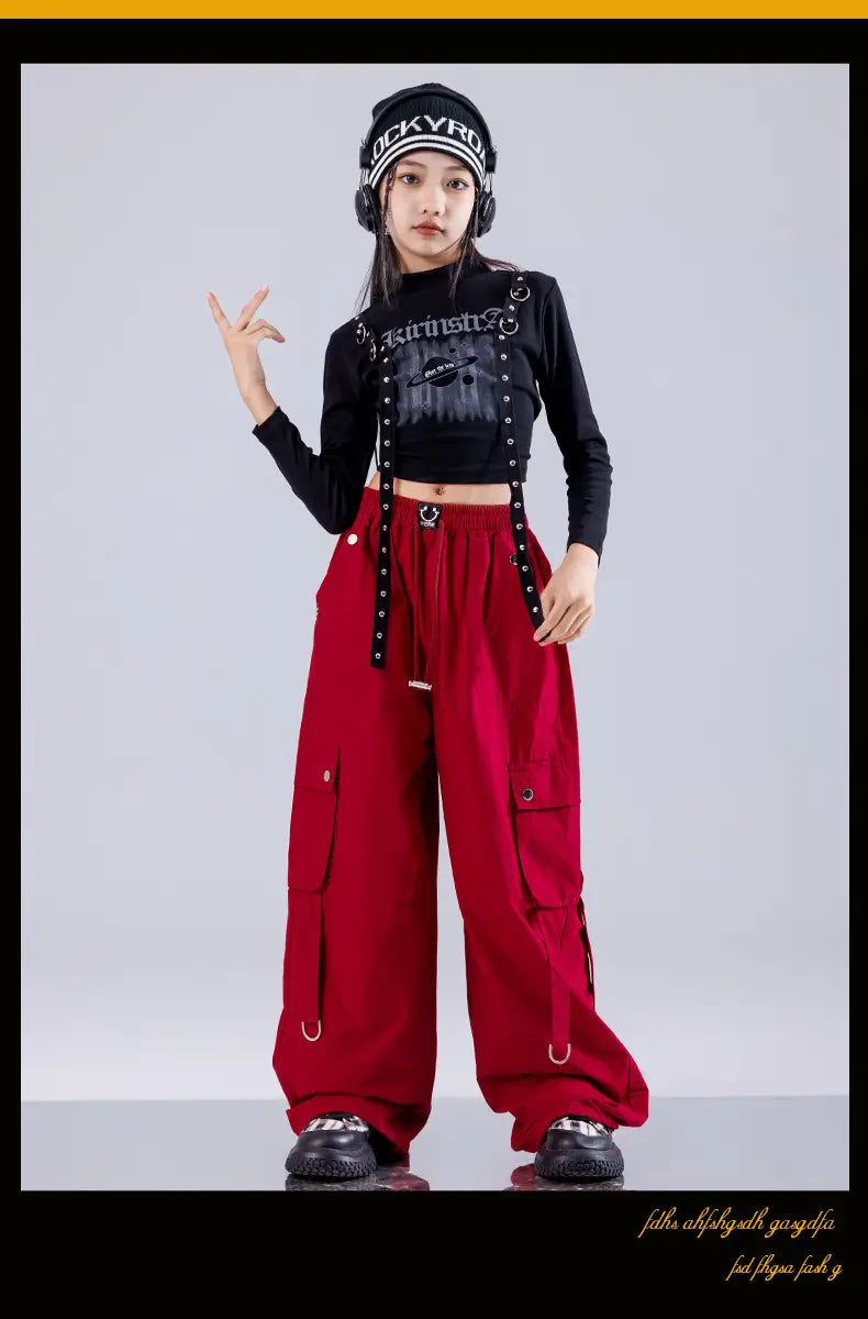 Hip Hop Girls K-pop Fashion Crop Top Street Dance Cargo Pants Plaid Skirts Kids Streetwear Children Jazz Girl Group Clothes Sets