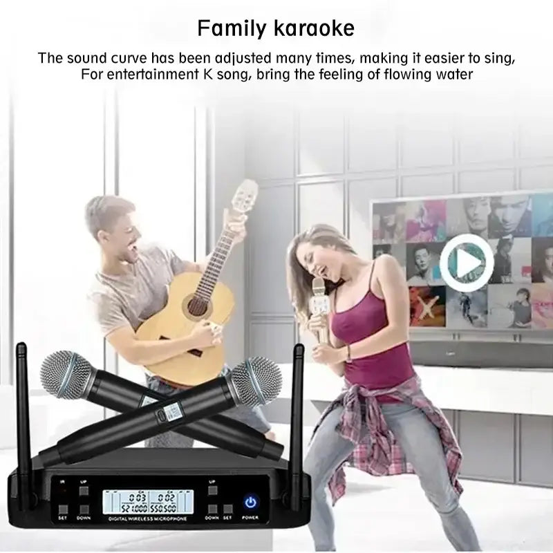 Wireless UHF Microphones with Microphone Receiver for Karaoke Stage Performance Speech Classroom Show Party Hip Hop Micro Phones