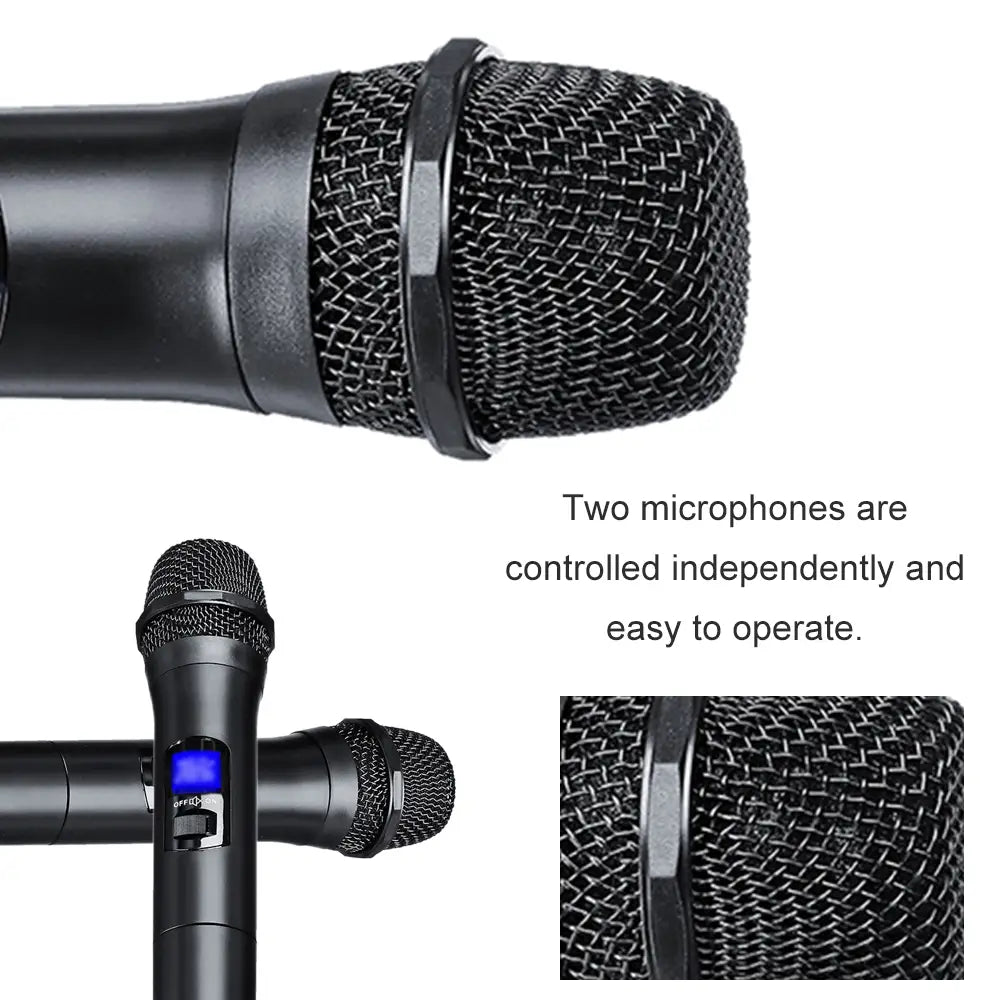Karaoke Microphones UHF Professional 2 CH Cordless Dual Handheld Microphone Digital LCD Display Mic System Set for Party Wedding