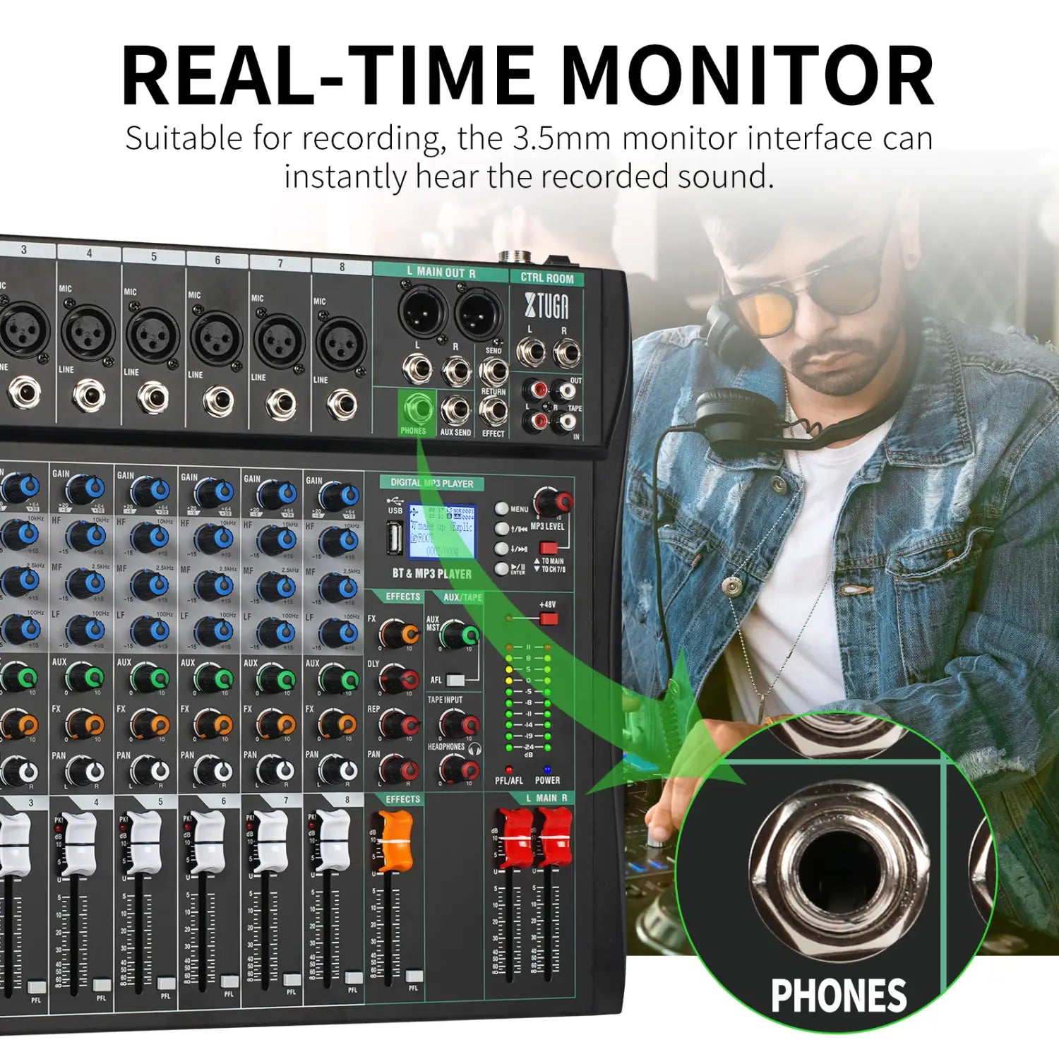 Audio Mixer CT 8 Channel Sound Board Mixing Console Audio Interface PC USB Bluetooth Phantom Digital Effect DJ Live Studio Stage