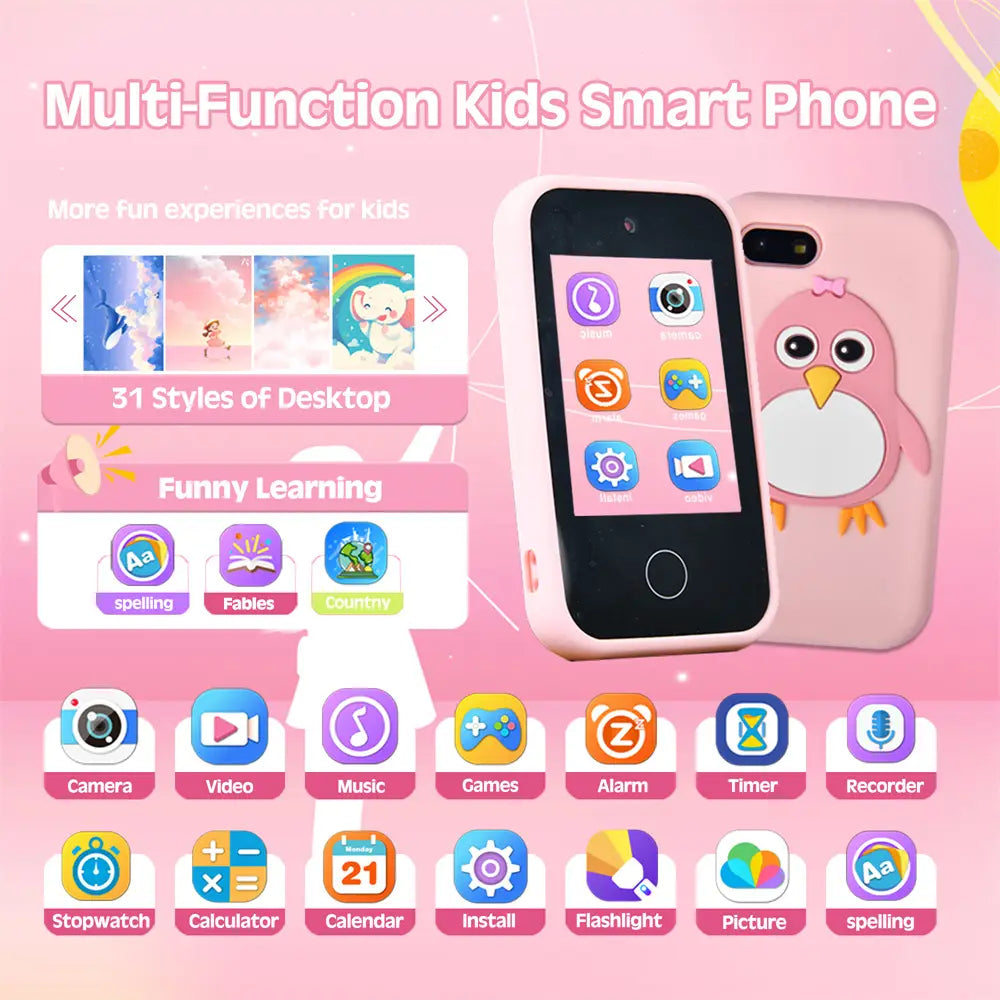 Children Phone Educational Toys 18 Games Musical Toy Baby Mobile Selfie Camera With 32G TF Card Toys for Kids Birthday Gifts