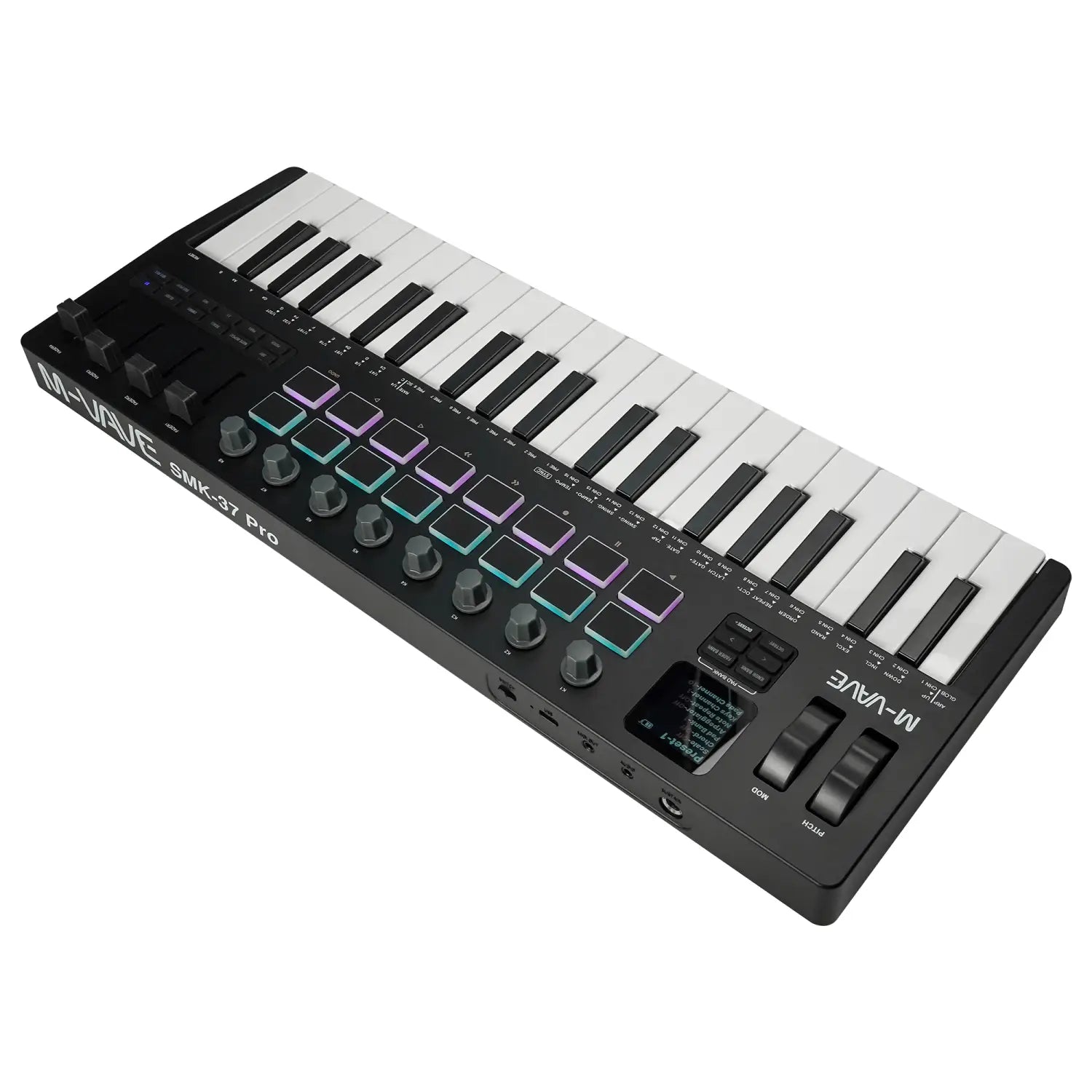 M-VAVE SMK-37 Pro Keyboard 37 Keys MIDI Controller w/Built-in Synthesizer|16 RGB Backlit Drum Pads|4 Sliders|Music Production
