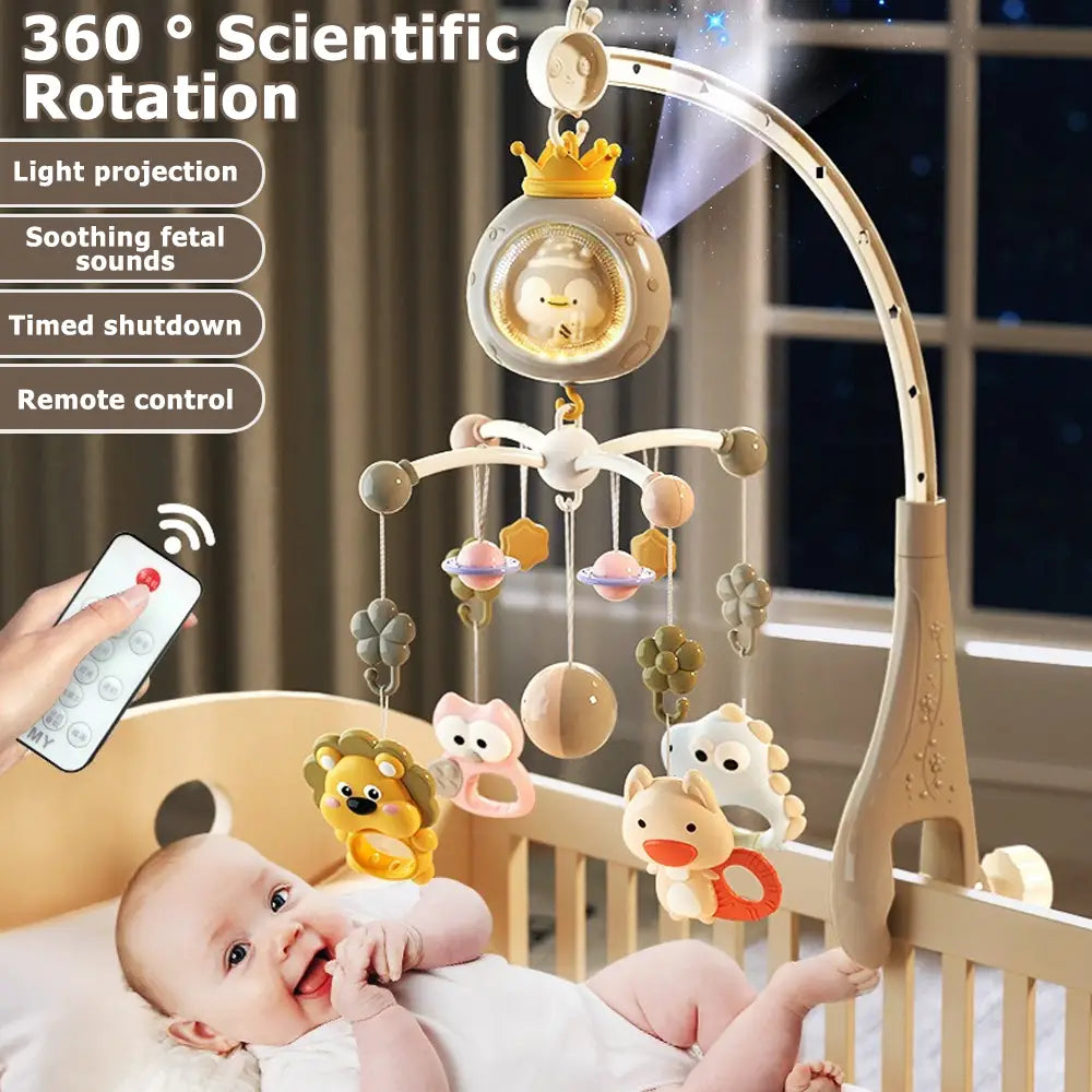 Baby Crib Mobile with Projector and Night Light Remote Control Musical Rotating Toy with Soothing Lullabies for Newborns