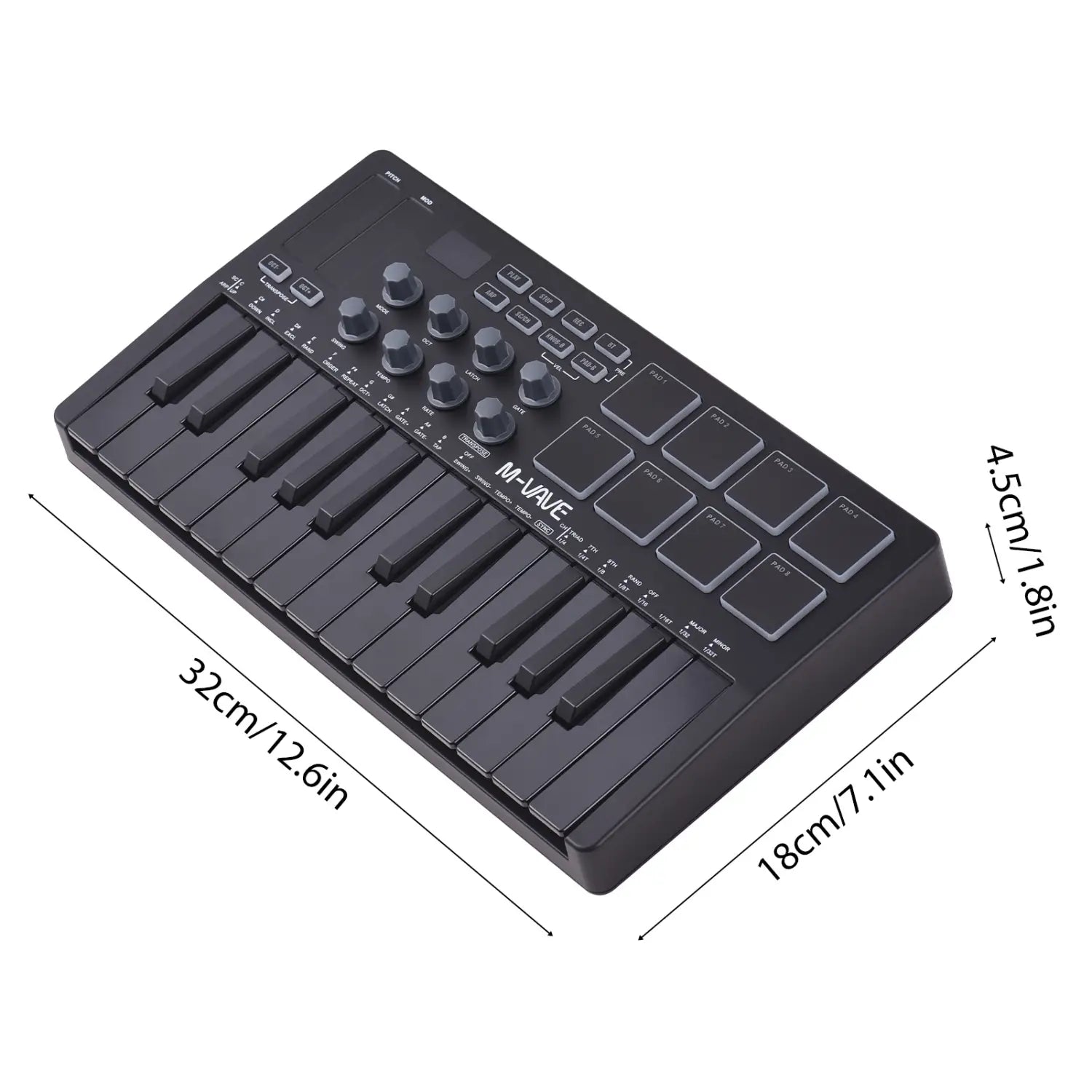 MIDI Keyboard Controller Beat Maker Machine Rechargeable 25 Keys MIDI Keyboard Arranging Strike Pad RGB MIDI Assignable Knobs