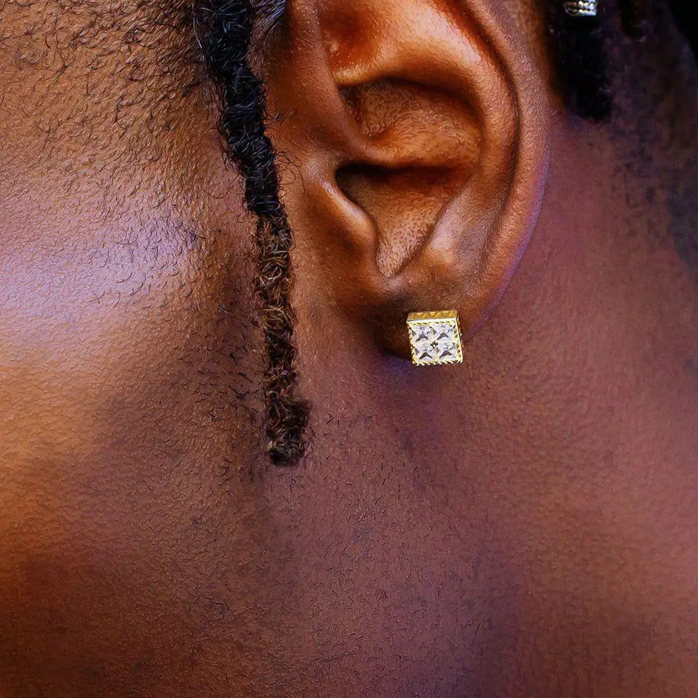 Hip Hop Square Rhinestone Stud Earrings For Men Women Geometric Luxury Shiny Micropavé Zircon Faux Color Stone Ear Studs Jewelry