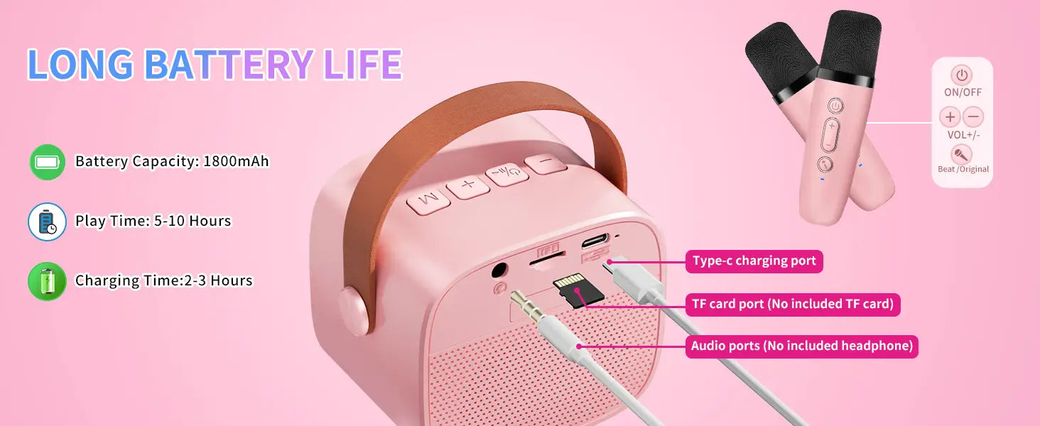 Haomuren Mini Karaoke Machine Portable Bluetooth 5.3 PA Speaker with Wireless Microphones for Home Family Singing Gift K12