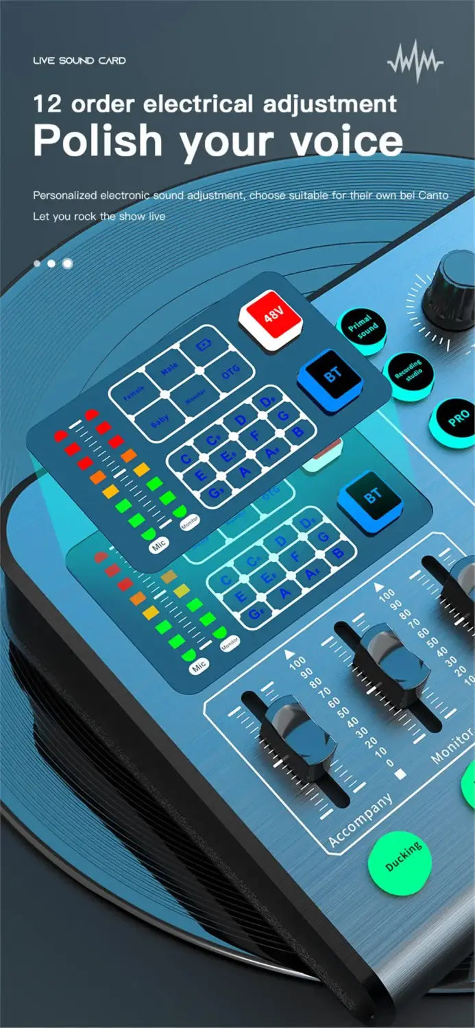 M6 Sound Card Audio Mixer for Live Broadcast Karaoke Live Broadcast Equipment for Game Singing Voice Podcast Live Streaming