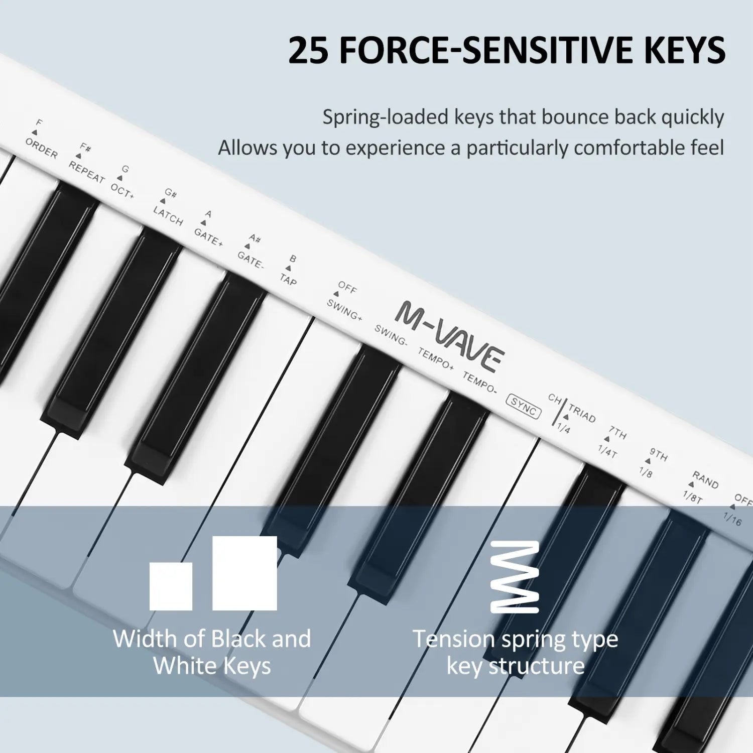 M-VAVE SMK-25mini MIDI Keyboard Rechargeable 25-Key MIDI Control Keyboard with 25 Velocity Sensitive Keys 1 Knob