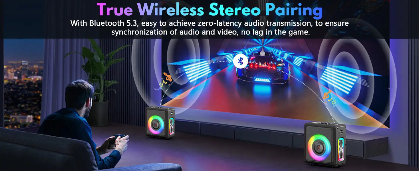 Karaoke Machine Portable Bluetooth Speaker with Microphones PA System with 2 Karaoke Microphones Disco Lights for Home Parties