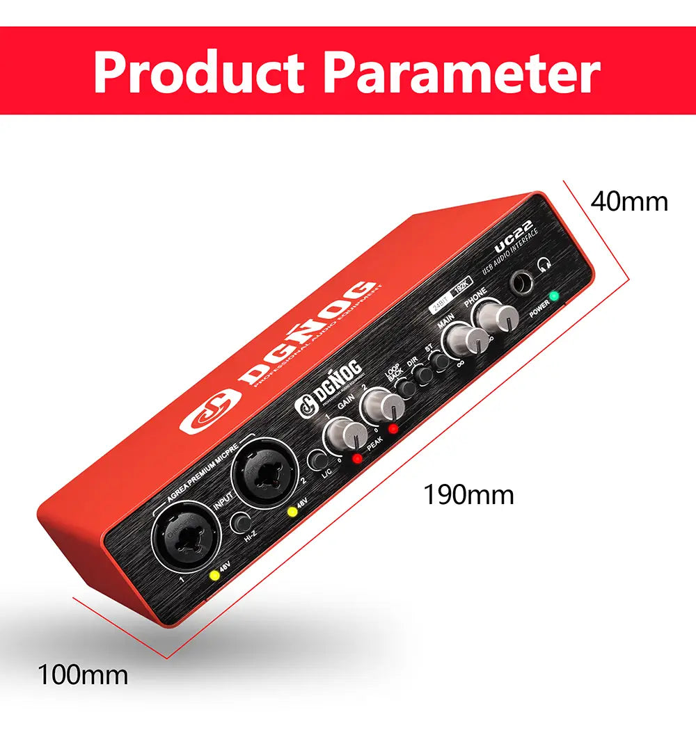 UC22 Audio Interface Sound Card 24-bit/192KHz AD Converter Electric Guitar Live Recording Professional Studio Singing Podcast
