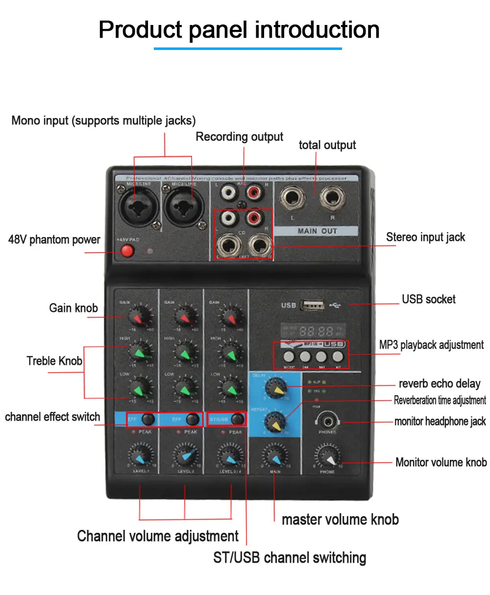 HD A4 A5 Sound Card Mixing Console Mixer Professional Audio 4 5 Channel Sound Mixer For Live Streaming DJ Audio Equipment