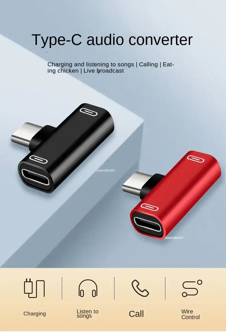 2 In 1 USB C Splitter Type C Male To Dual Type C Female Headphone Charger Adapter Splitter Converter USB C to 3.5mm Earphone