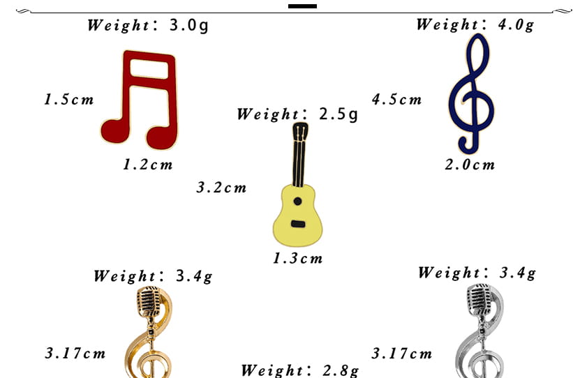 Cool Music Note Enamel Brooches Fashion Guitar Microphone Metal Badges Piano Notes Lapel Pins Musician Jewelry Gifts for Friends