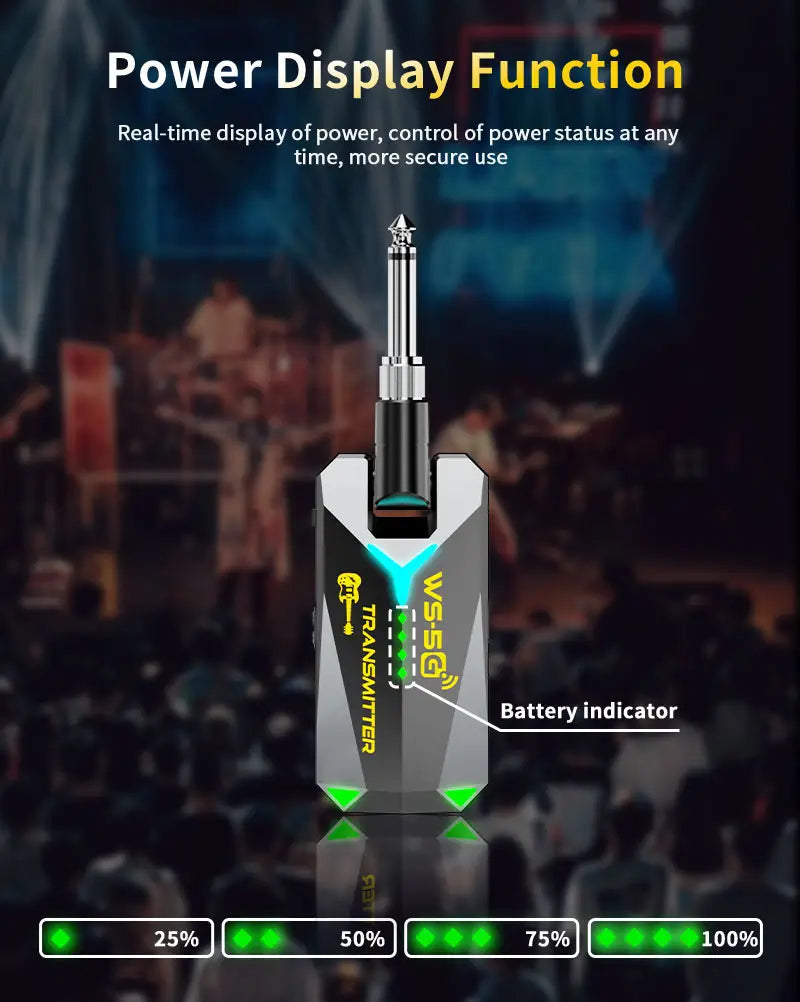 5.8GHz Wireless Guitar System Audio Rechargeable Transmitter Receiver – Works with 3.5mm & 6.35mm Jacks No Pairing Required
