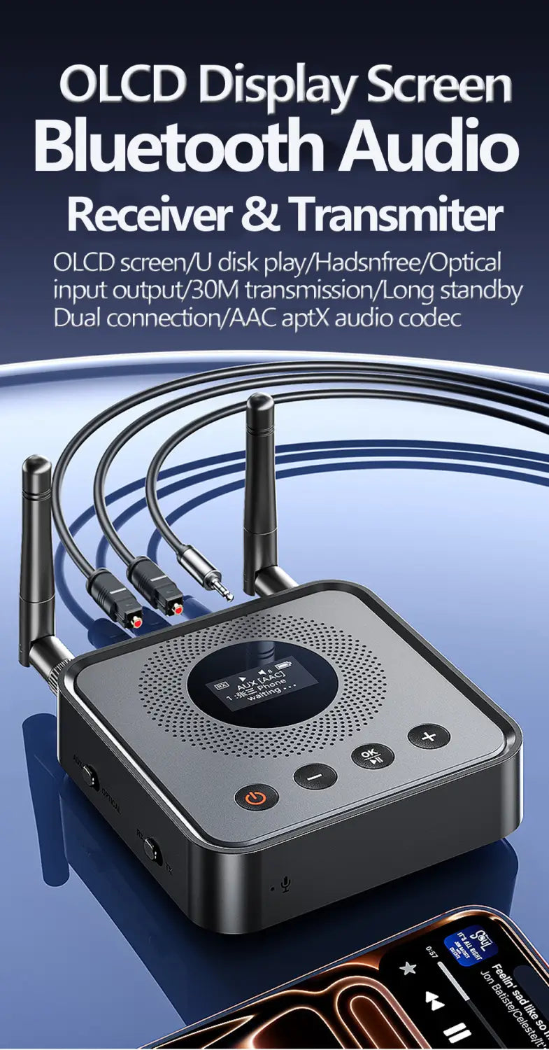 OLCD Bluetooth 6.0/5.2 Audio Receiver Transmitter AAC aptX-LL/AD/HD 3.5mm Aux Optical Wireless Stereo Music U Disk Player