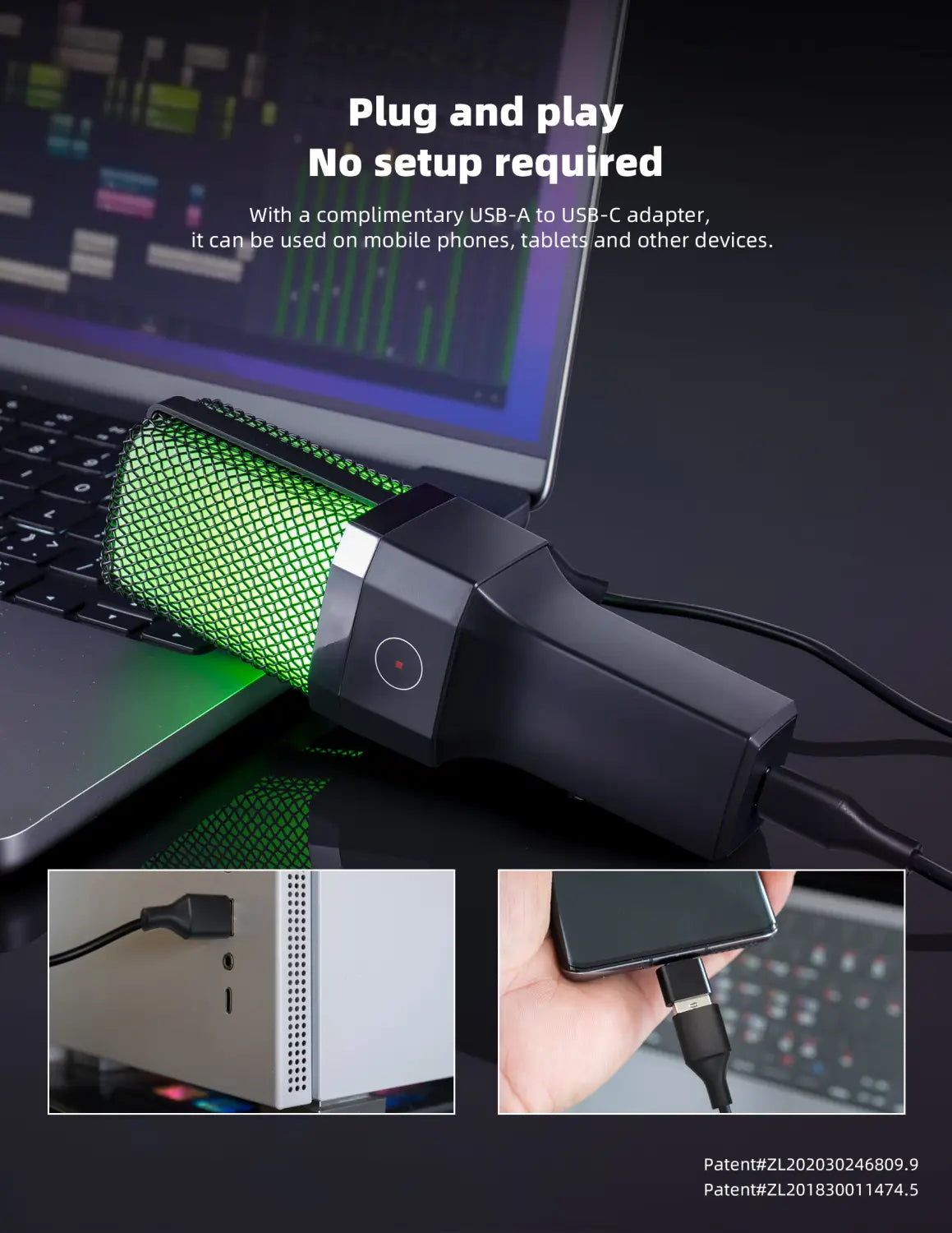 Computer Professional Gaming Condenser Microphone Karaoke Mic PC Laptop USB Wired Live Streaming Podcast Studio Mike Kit Gamer