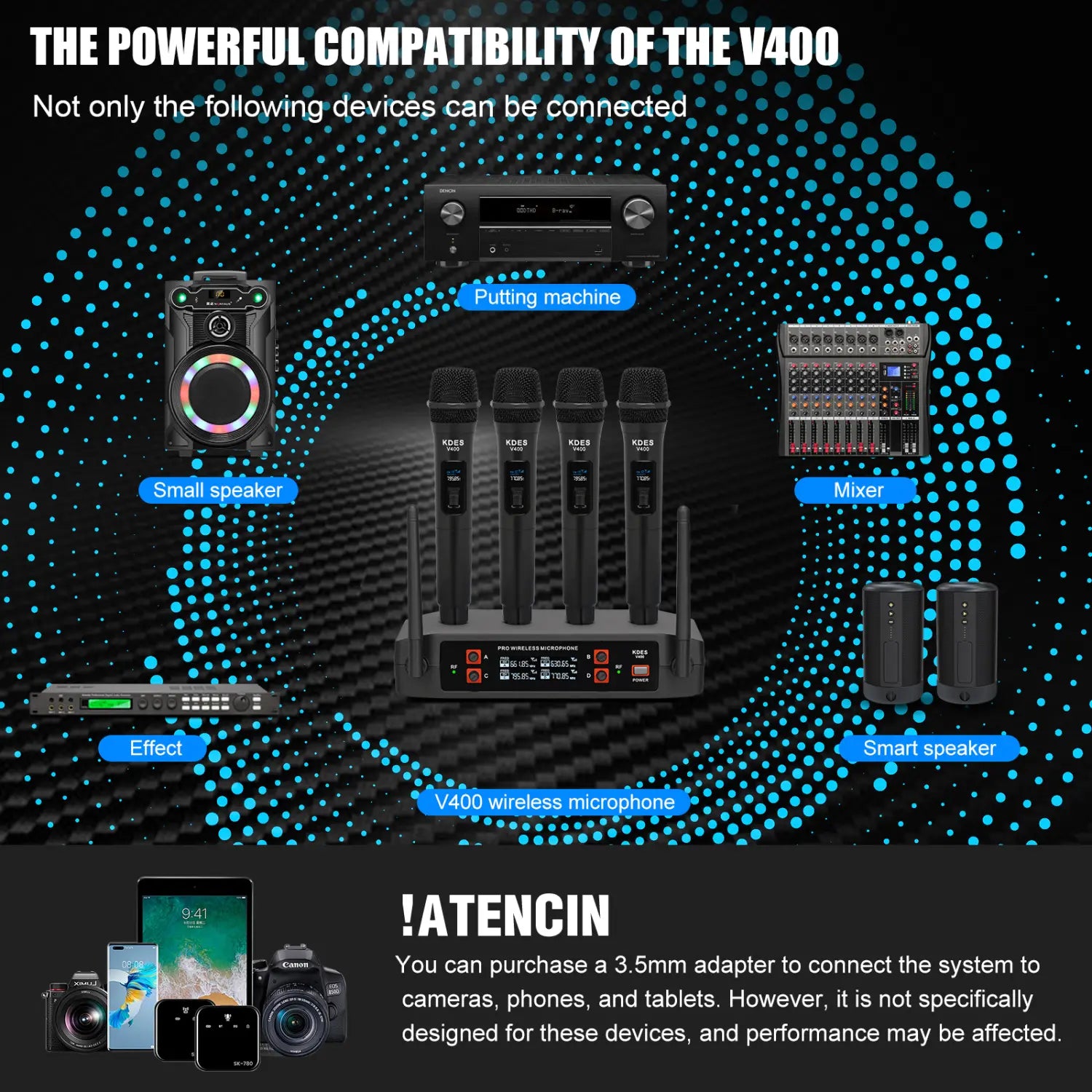 KDES V400 Wireless Microphone Handheld 4 Channel UHF Fixed Frequency Dynamic Microphone For Karaoke Wedding Party Band Church