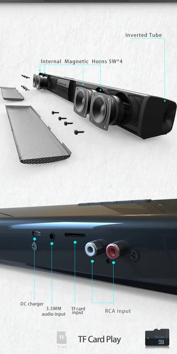 High Quality Smart Wireless Bluetooth Speaker High Power Wallmounted 40w Sound Bar Stereo Home Theater TV Strong Bass Sound Bar