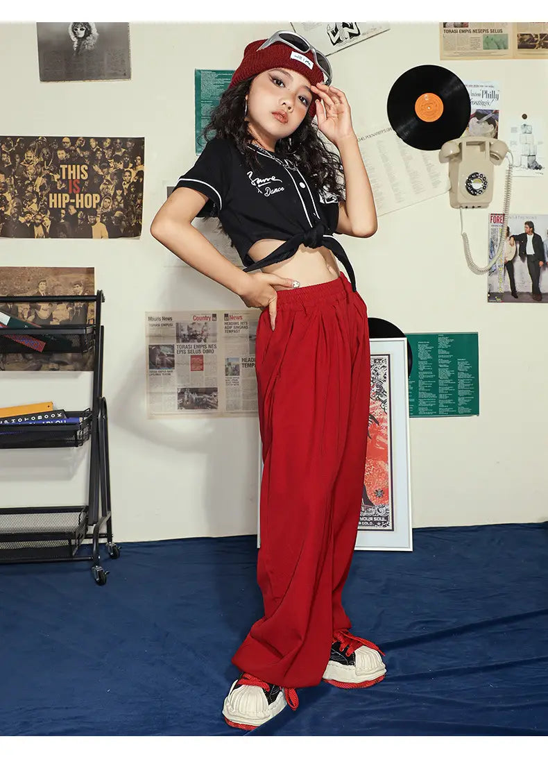Hip Hop Girls Crop T-shirt Loose Pants Kids Street Dance Baseball Jacket Child Streetwear Jazz Clothes Sets Teen Fashion Costume