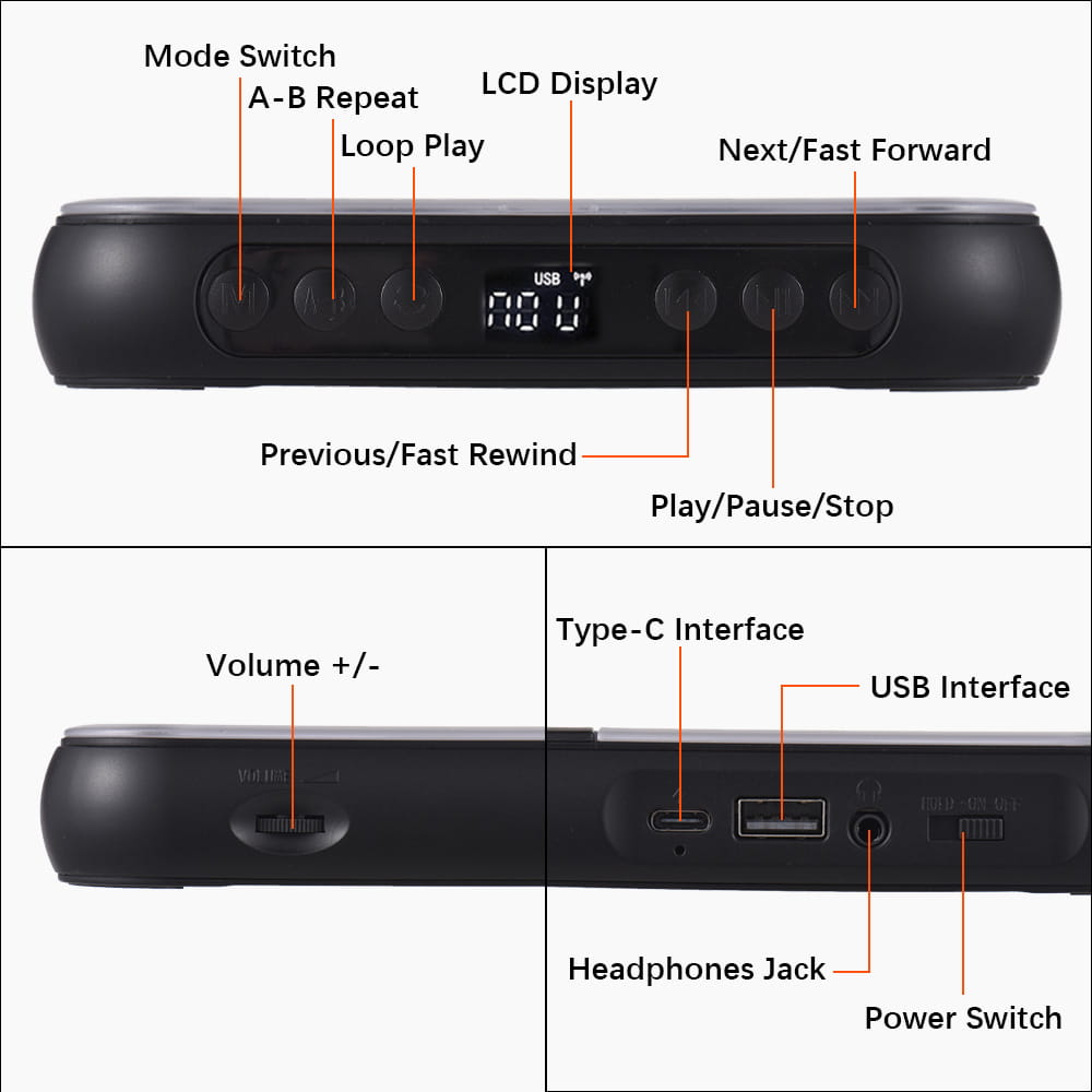 KC-918 CD Player Portable BT Music Player CD Runner Dustproof Cover 6 Modes A-B Repeat Timer Remote Control External Playback