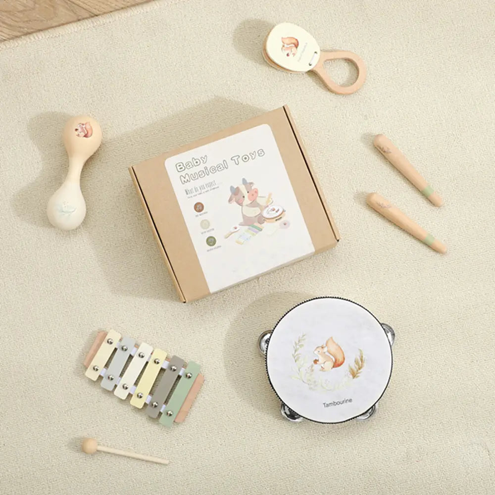 Kids Wooden Montessori Toys Musical Instruments Rattle Toys Wooden Squirrel Percussion Instruments Preschool Educational Toys
