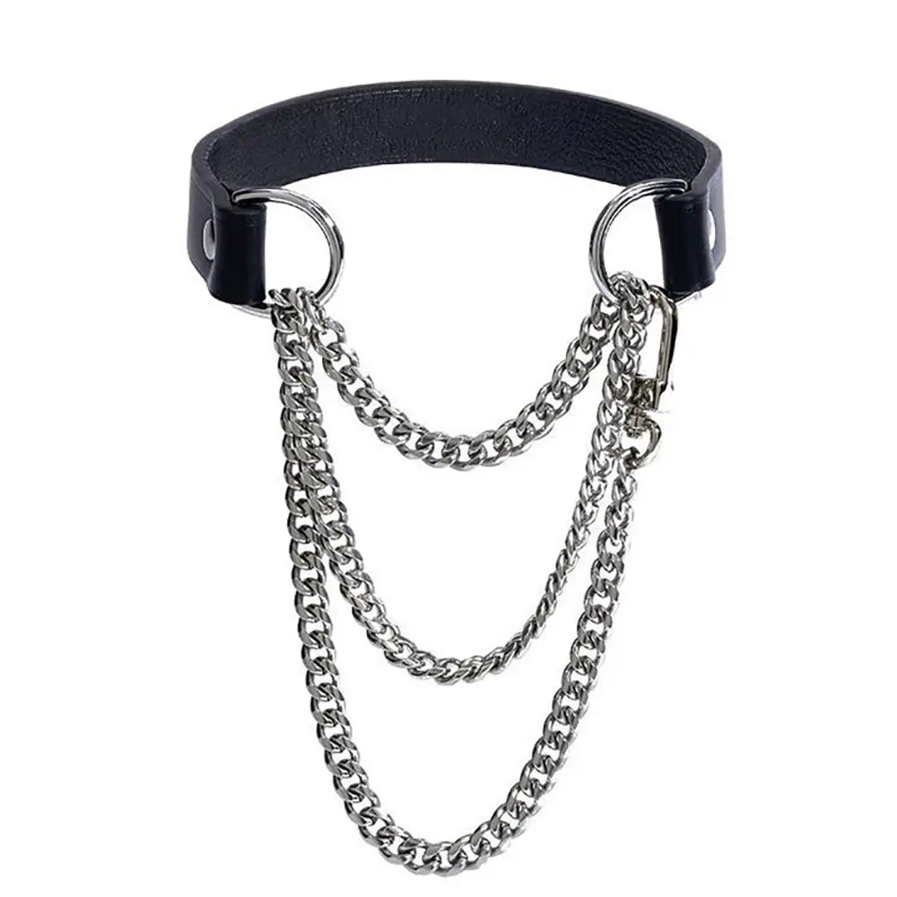 Handmade Black PU Leather Choker Collar For Women Adjustable HiphopTriple-Layer Slip Chain Necklace Fashion Jewelry Necklace