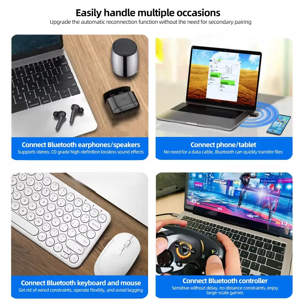 USB Bluetooth 6.0 Adapter Transmitter Receiver Bluetooth 6.0 Dongle Wireless USB Adapter For Mouse Keyboard Speaker Music