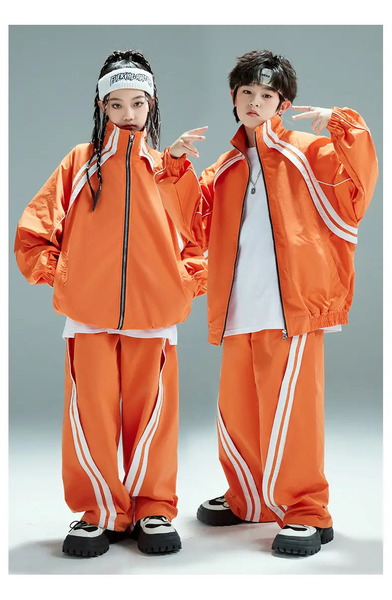 Hip Hop Children Costumes Boy Girl Streetwear Fashion Loose Casual Sports Jacket Pant Suits Kids Coat Trousers Sets Tracksuit