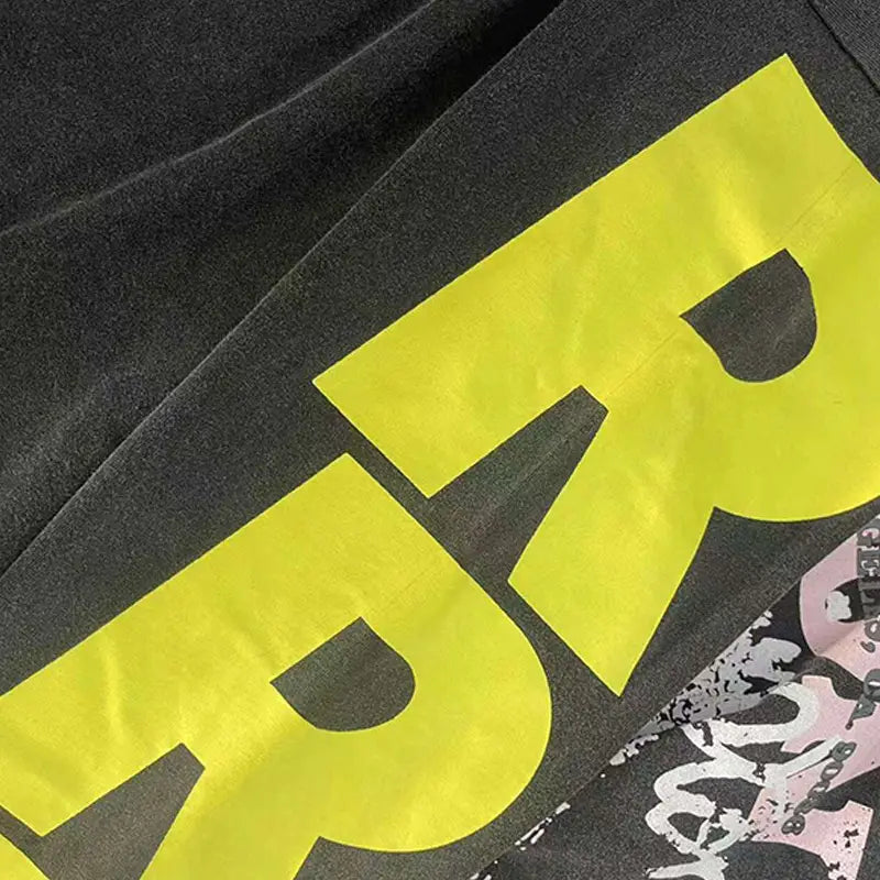 Hip Hop Letters Logo Graphics Print RRR123 Long Sleeve T Shirt Men Women Top Quality Cotton Oversized Vintage Black T-Shirt