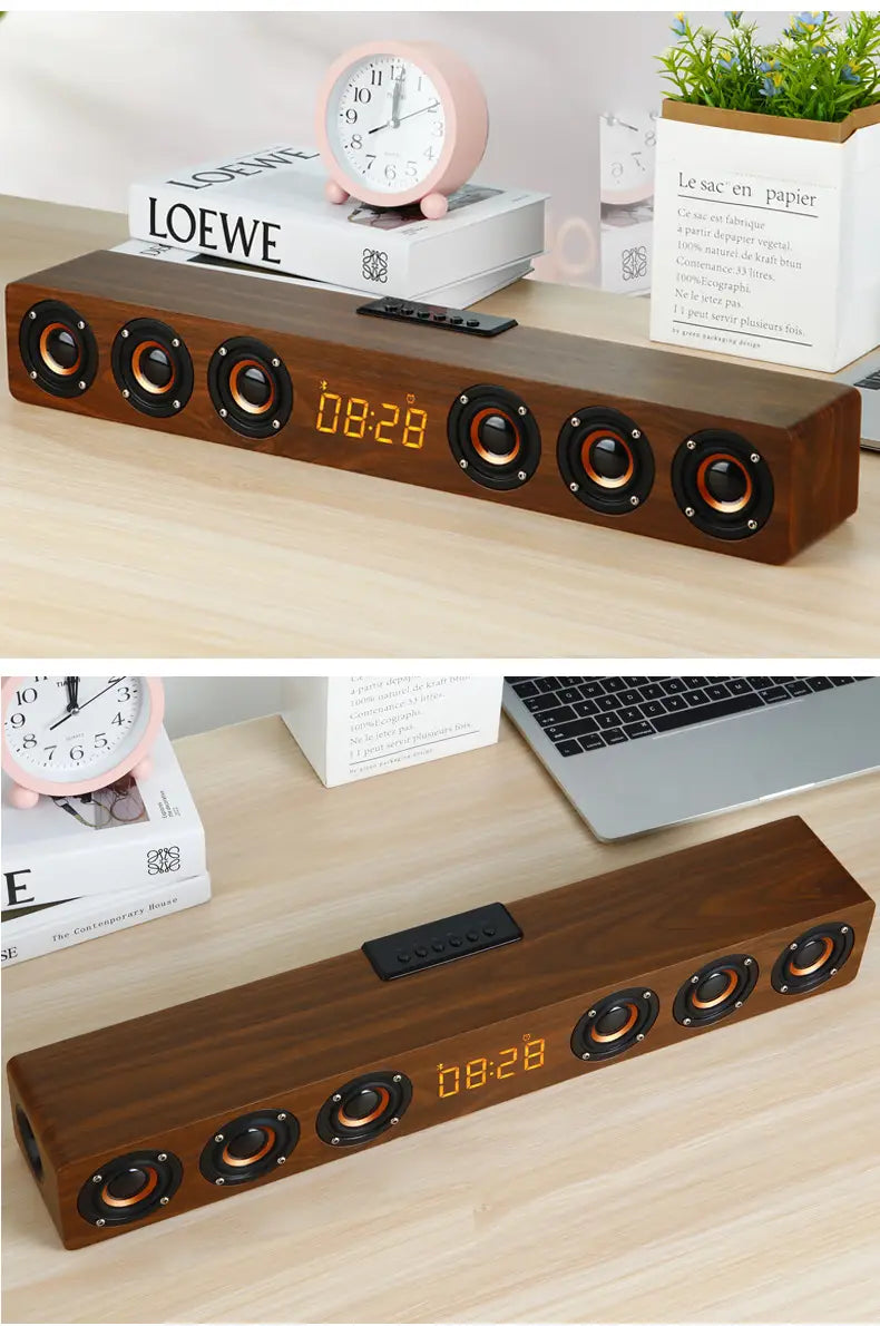 6 Speakers Wooden Bluetooth Speaker Sound Bar TV Echo Wall Home Theater Sound System 3D Stereo Surround Sound Bar for PC/TV