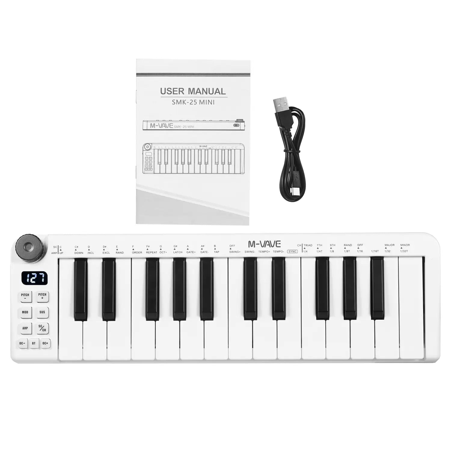 M-VAVE SMK-25mini MIDI Keyboard Rechargeable 25-Key MIDI Control Keyboard with 25 Velocity Sensitive Keys 1 Knob