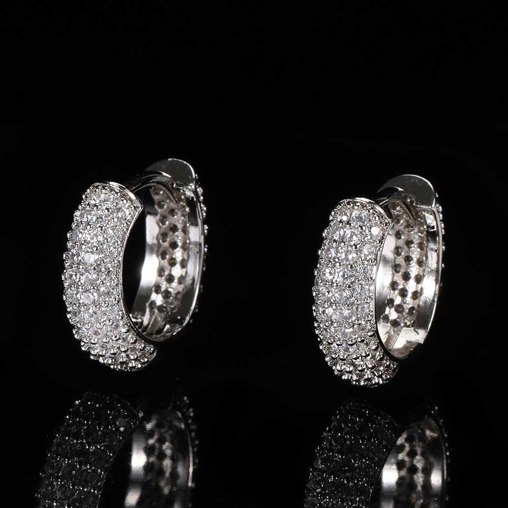 Simple Fine Jewelry Earrings Personality Micro Insert Zirconia Earrings Hip Hop Geometric Ice Out Hoop Earrings Men