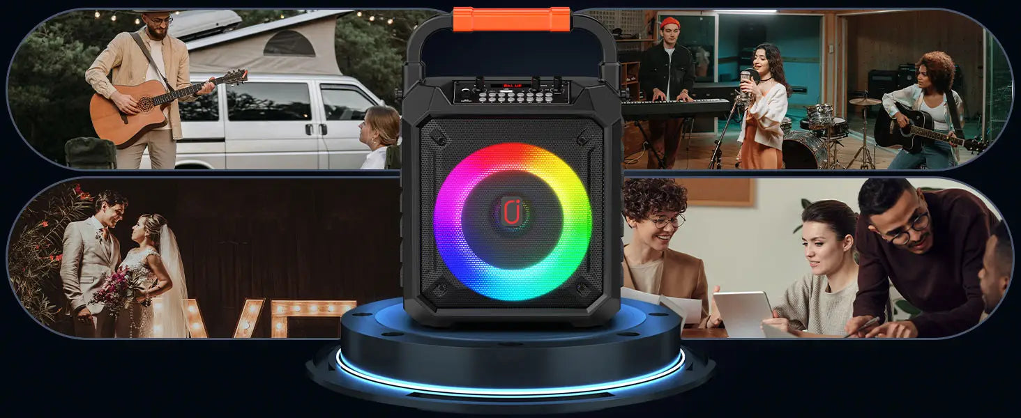 Karaoke Machine with 2 Wireless Microphones Portable Speaker with LED Lights for Kids and Adults Supports Bluetooth/USB/TF/AUX