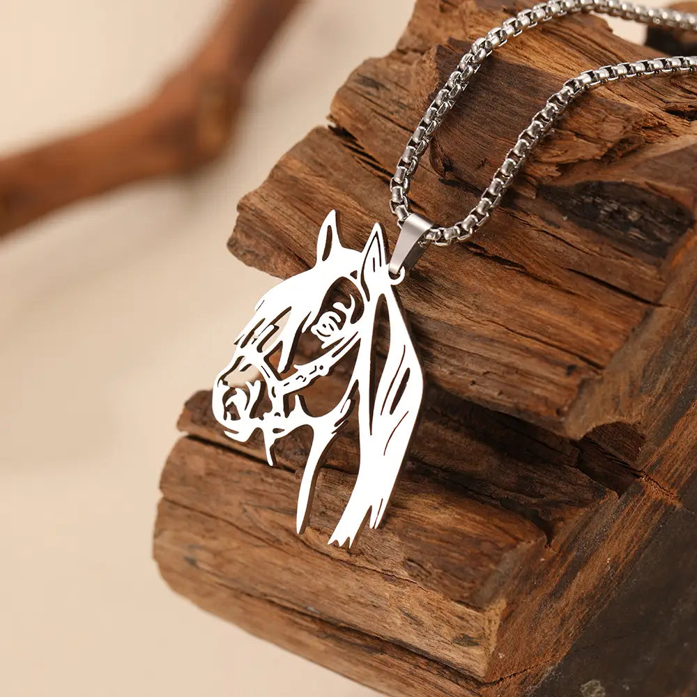 Stainless Steel Necklaces Animals Horse’s Head Pendant Choker Chain Men Atmospheric Fashion Hip Hop Necklace For Women Jewelry