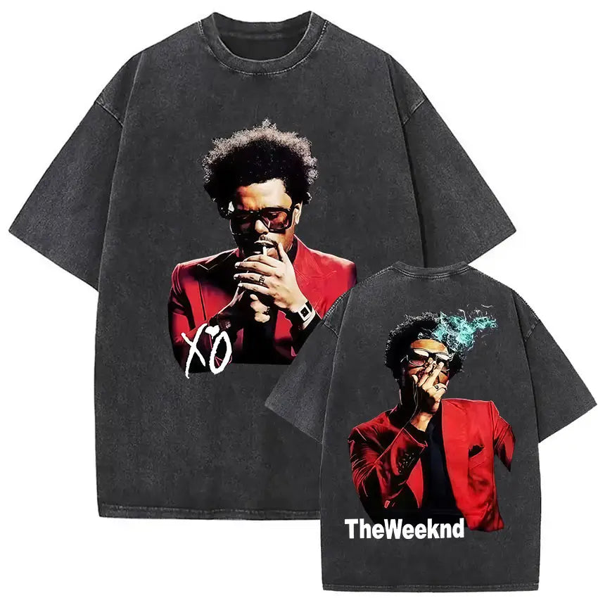 The Weeknd XO Tour 2025 Vintage Washed T Shirt Men’s Women Pop Music Short Sleeve T-Shirts Rap Hip Hop Gothic Clothing T-shirts