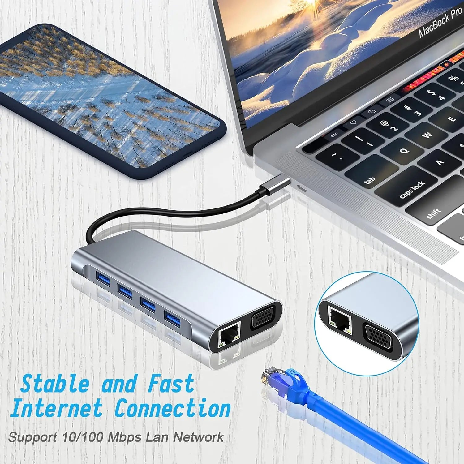 USB C HUB USB C Adapter Dongle with 4K HDMI/VGA/Type C PD/RJ45/ SD/TF Card Reader For MacBook Pro/Air M1 iPad