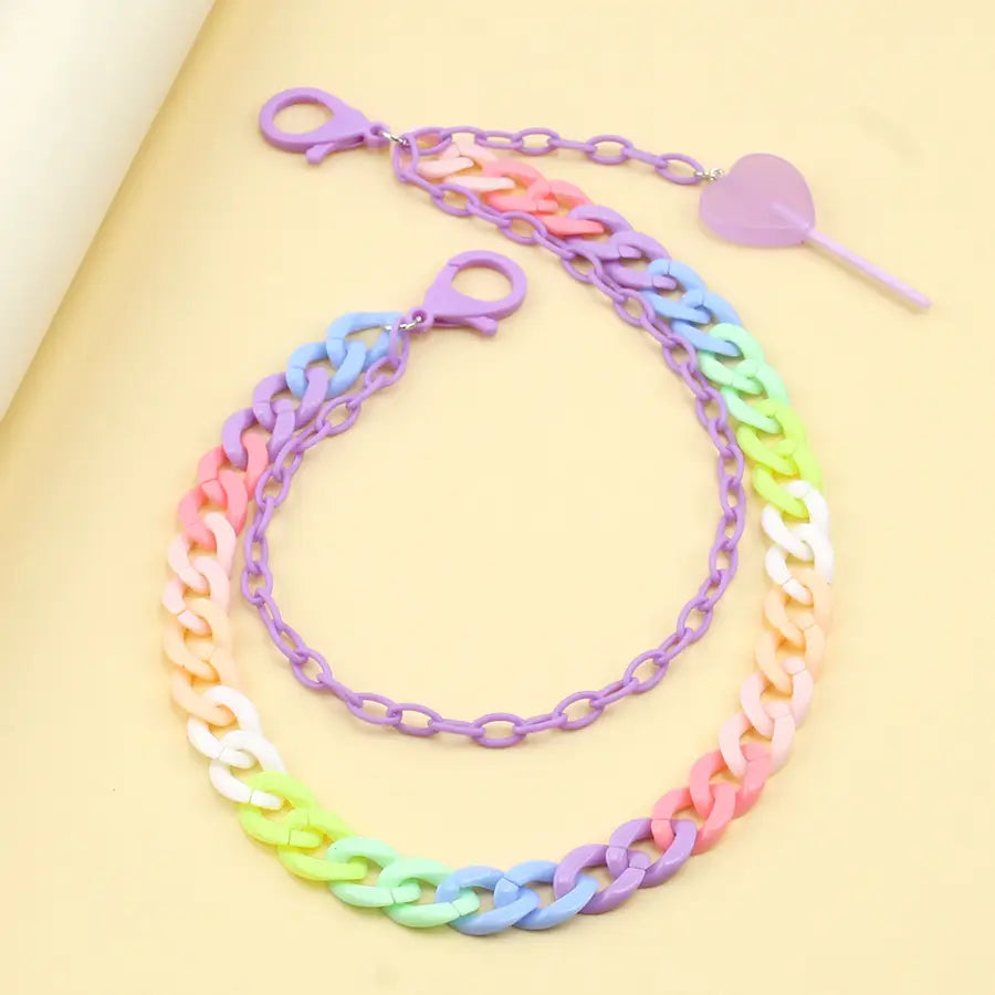 Hip Hop Rainbow Resin Chain Keychain Men Women Waist Chain Multicolor Acrylic Heart Lollipop Pants Trousers Chain Punk Jewelry