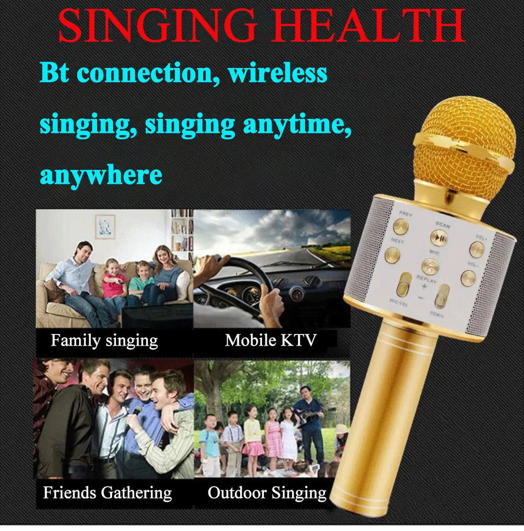 Karaoke Microphone for Kids & Adults Bluetooth Singing Mic Echo Effect Built-in Speaker Portable for Party Travel Gifts