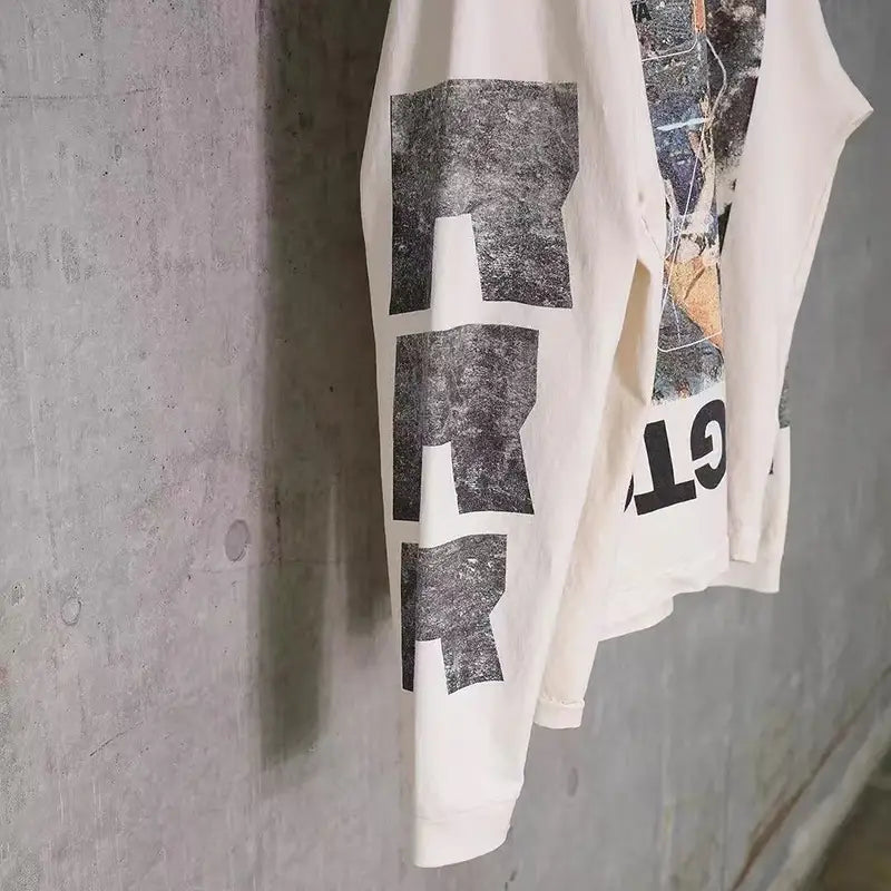Hip Hop Letters Logo Graphics Print RRR123 Long Sleeve T Shirt Men Women Top Quality Cotton Oversized Vintage Black T-Shirt