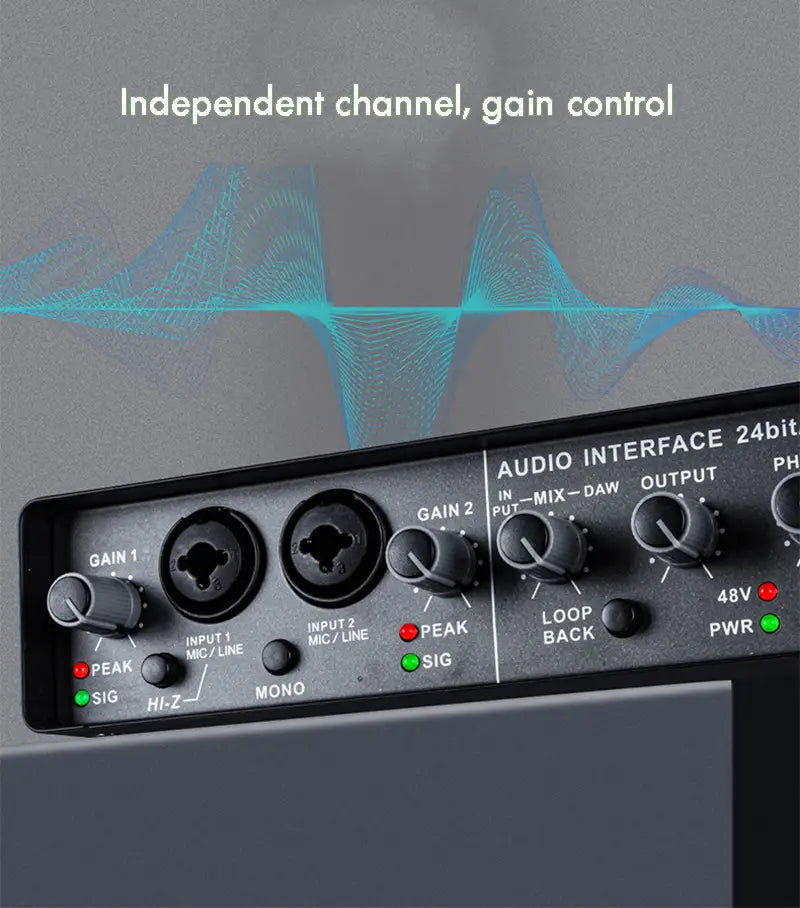Professional Sound Card Audio Mixer for Electric Guitar - Channel Monitoring Live Recording Studio Singing - USB Interface