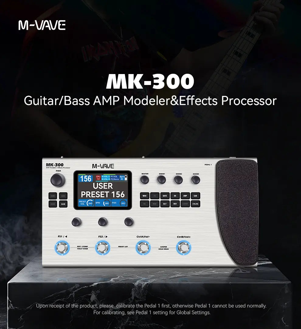 M-VAVE MK-300 Multi-Function Guitar/Bass Effector Pedal | 300s Looper + 128 Drum MIDI DAW | ANN Neural Modeling 120AMP/360FX