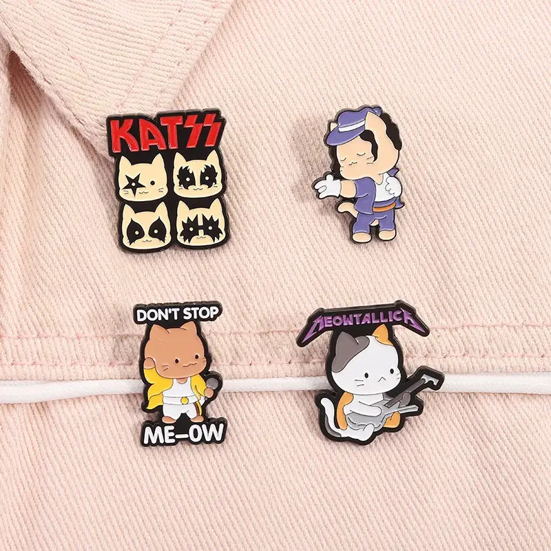 Cute Rock Band Cats Enamel Pins Don’t Stop Meow Hip Hop Music Kitten Brooches Backpack Lapel Badge Punk Jewelry Gift for Friends