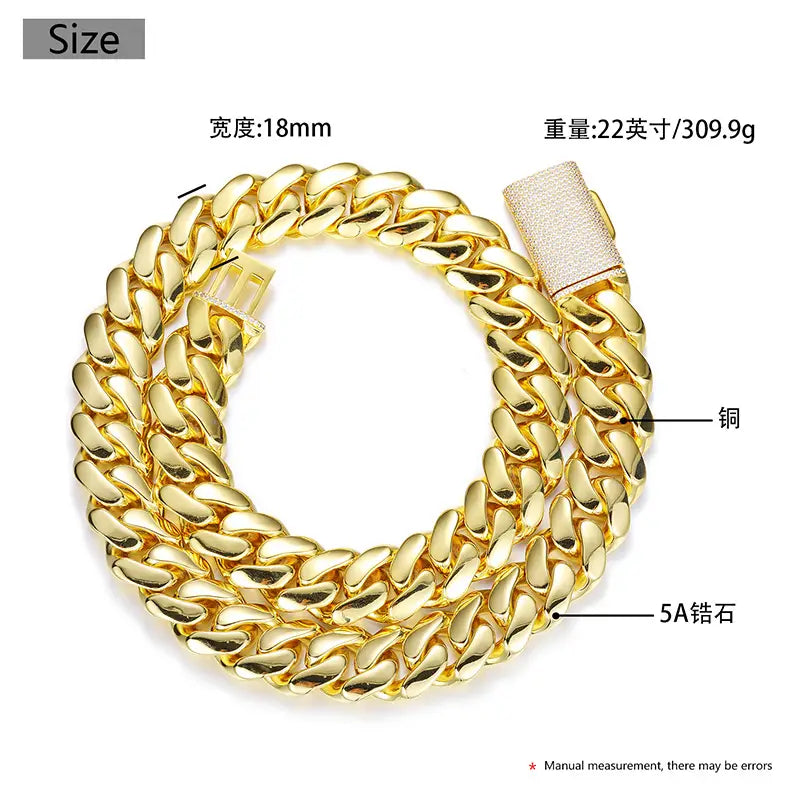 12-20mm wide Hip Hop Bling Iced Out Round Cuban Miami Link Chain Necklaces for Men Rapper Jewelry Gold Silver Color