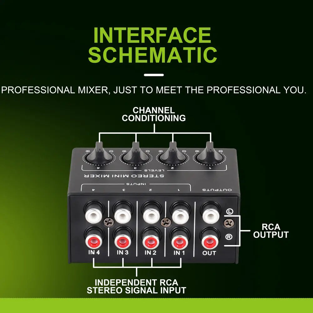 CX400 Mini Passive Stereo Sound Mixer RCA 4-Channel Small Audio Mixer Stereo Dispenser For Live Studio DJ Equipment