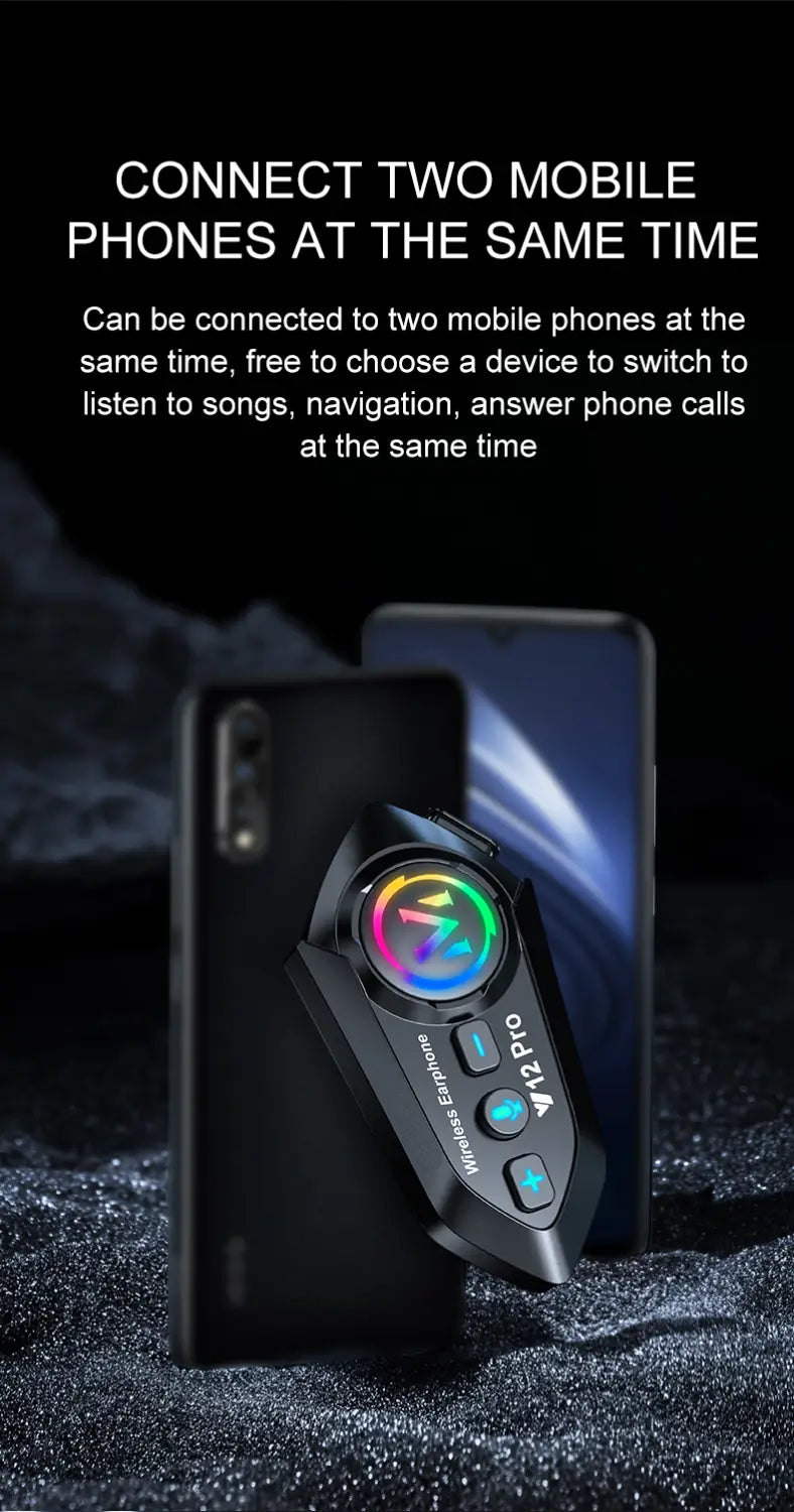 1/2x Music Interphone Dual Bluetooth 5.4 Motorcycle Helmet Intercom Headset Waterproof 500m Intercomunicador Speaker Earphone